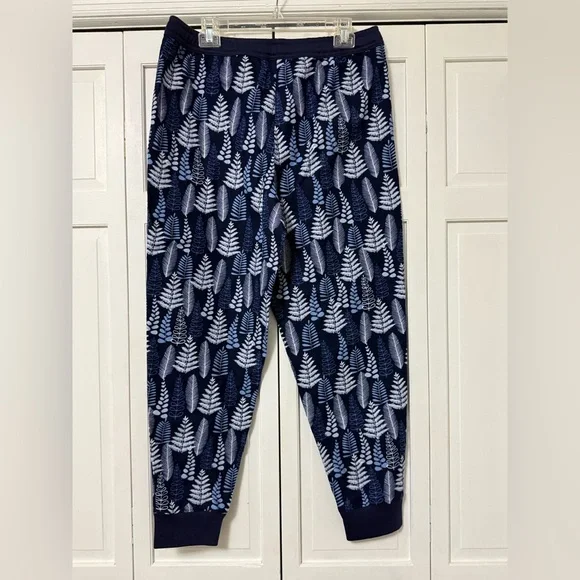 NWT Garnet Hill Blue Fern Flannel Jogger Pajama Pants Organic Pima Cotton Medium - Picture 2 of 8